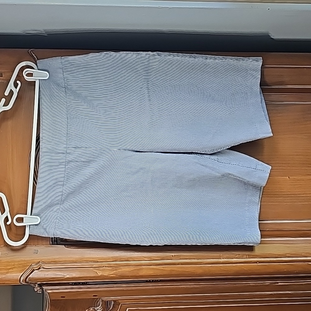 So, Slimming by Chico Bermuda shorts. Size 1. Blue and white Pin striped.